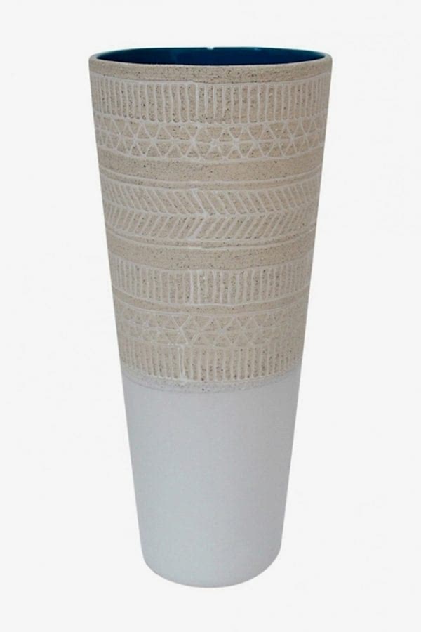 Vases | Coastal Ceramic Vase | Two Toned Patterned Stone & Soft Blue | Home Decor