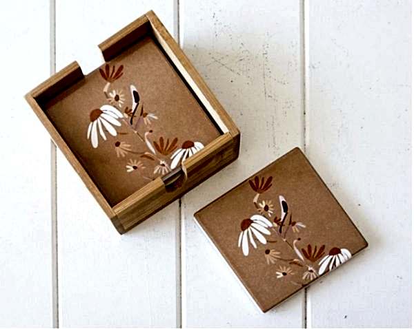 Kitchen | Ceramic Coasters | Daisies