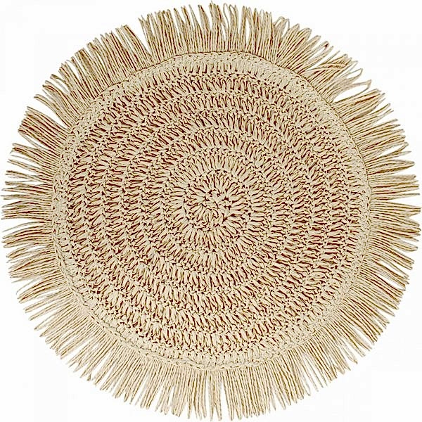 Kitchen | Place Mat | Natural | Fringed Woven Placemat 38cmD | Raffia