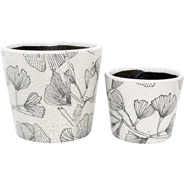 Ceramic Pot | Leaf Pots (Set of 2) | Home Decor | Black and White Textured Pots