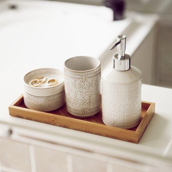 Bathroom Accessory | Liberty | Ceramic Trinket Box w/Lid | Patterned / Pebble White | Home Decor - Image 2
