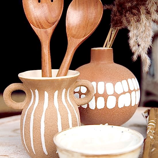 Ceramic Vase | 16cmD x 15cmH | Rust | Pot w Handles | Home Decor - Image 2