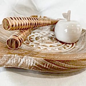 Kitchen | Coastal Round Wooden Tray | Patterned - Image 3