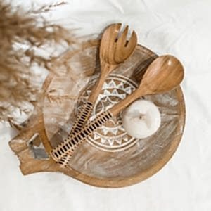 Kitchen | Coastal Round Wooden Tray | Patterned - Image 2