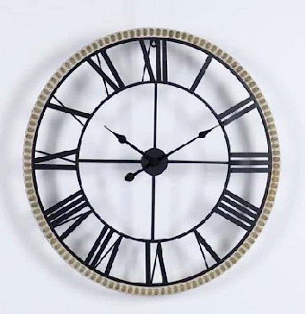 Roman Numeral Metal and Whitewashed Wooden Clock | Clocks | Home Decor |